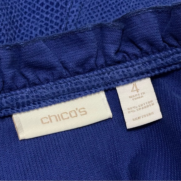 Chico’s Blue Ruffle Reptile Snake Skin Textured Button Up Jacket Sz 4 / XXL - Picture 8 of 9